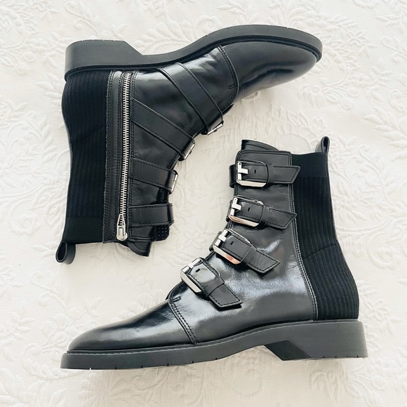 NWOB Lulus Dolce Vita Gaven Black Leather Belted Mid-Calf Boots 7.5 - Picture 2 of 12